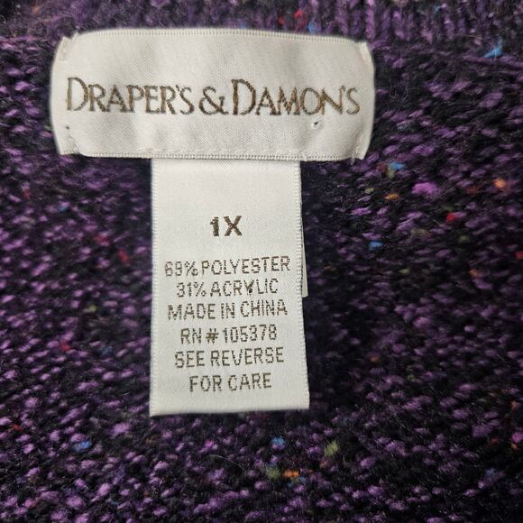 90s Chunky Knit Cardigan Sweater Purple Speckled Plus Size 1X Granny Cottage - Picture 8 of 9